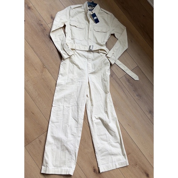 Polo Ralph Lauren Pants - Polo Ralph Lauren Cream Utility  Safari Belted Womens Size 2 Wide Leg Jumpsuit